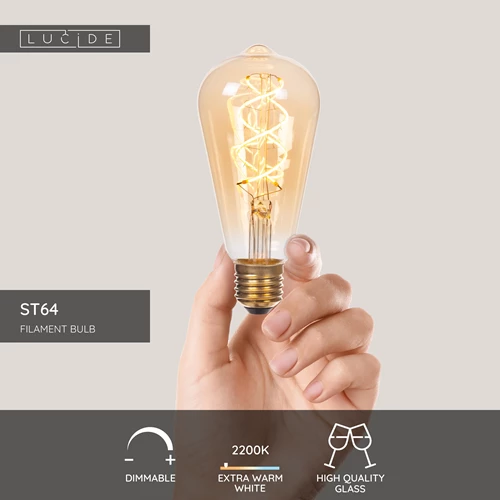 Lucide ST64 - Filament bulb - Ø 6,4 cm - E27 - 1x4,9W 2200K - Amber - USP